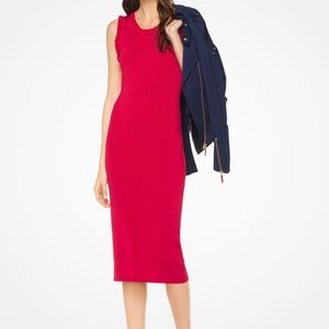 Michael Kors Red Ruffled Stretch Body Con Dress